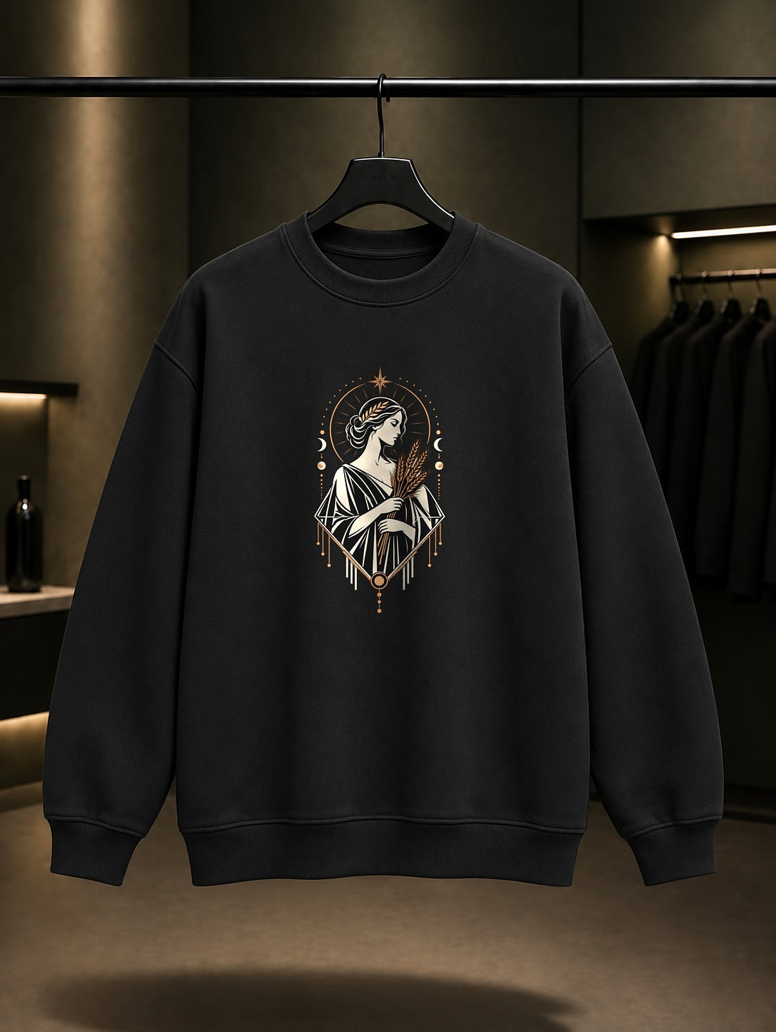 Başak Burcu — Işık Tacı Baskılı Unisex %100 Pamuk Sweatshirt