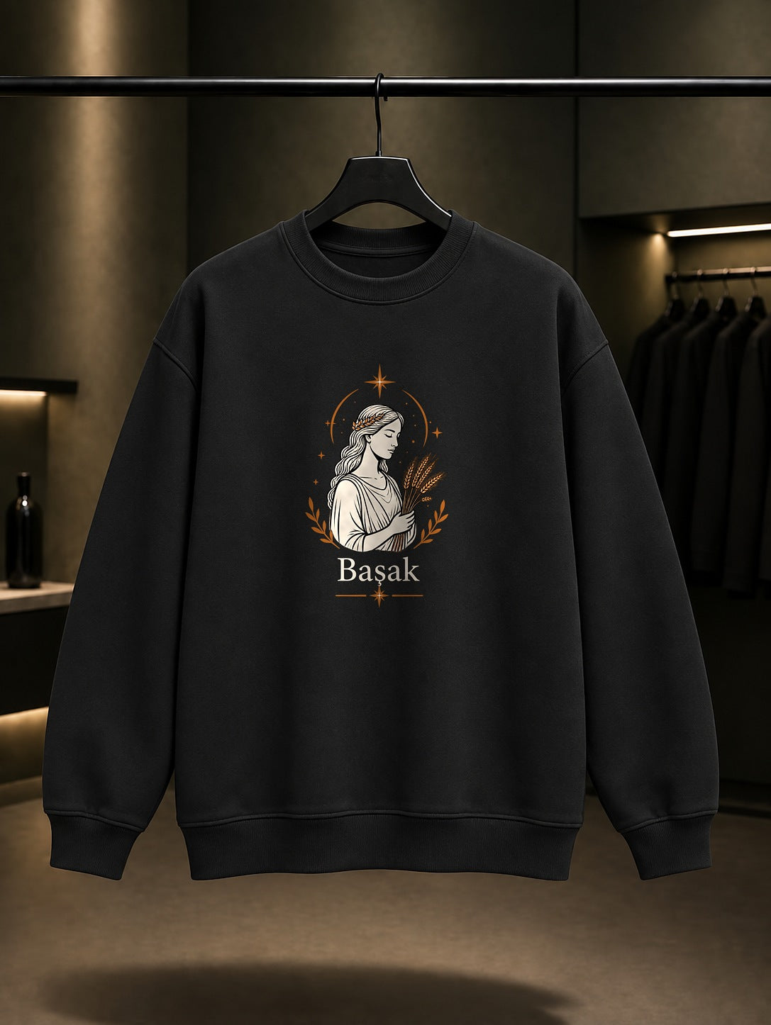 Başak Burcu — İnce Hat Baskılı Unisex %100 Pamuk Sweatshirt