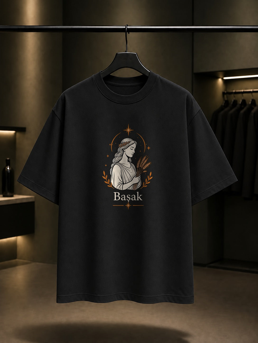 Başak Burcu — İnce Hat Baskılı Unisex %100 Pamuk Tişört
