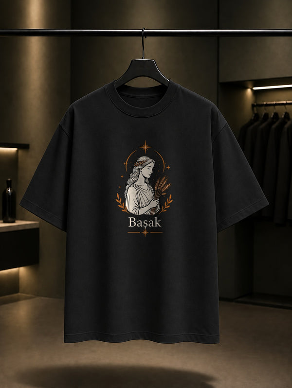 Başak Burcu — İnce Hat Baskılı Unisex %100 Pamuk Tişört
