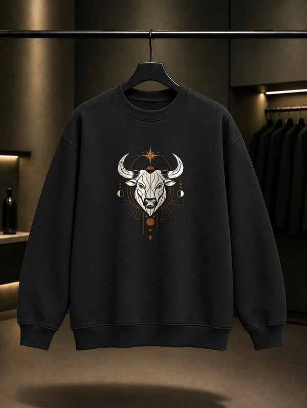 Boğa Burcu — Işık Tacı Baskılı Unisex %100 Pamuk Sweatshirt