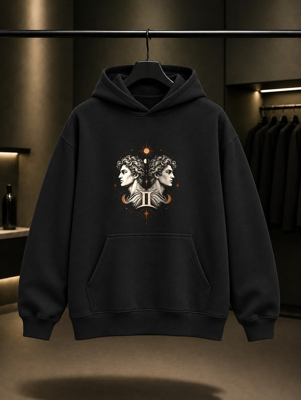 İkizler Burcu — Yıldızlı Çember Baskılı Unisex %100 Pamuk Kapüşonlu Sweatshirt