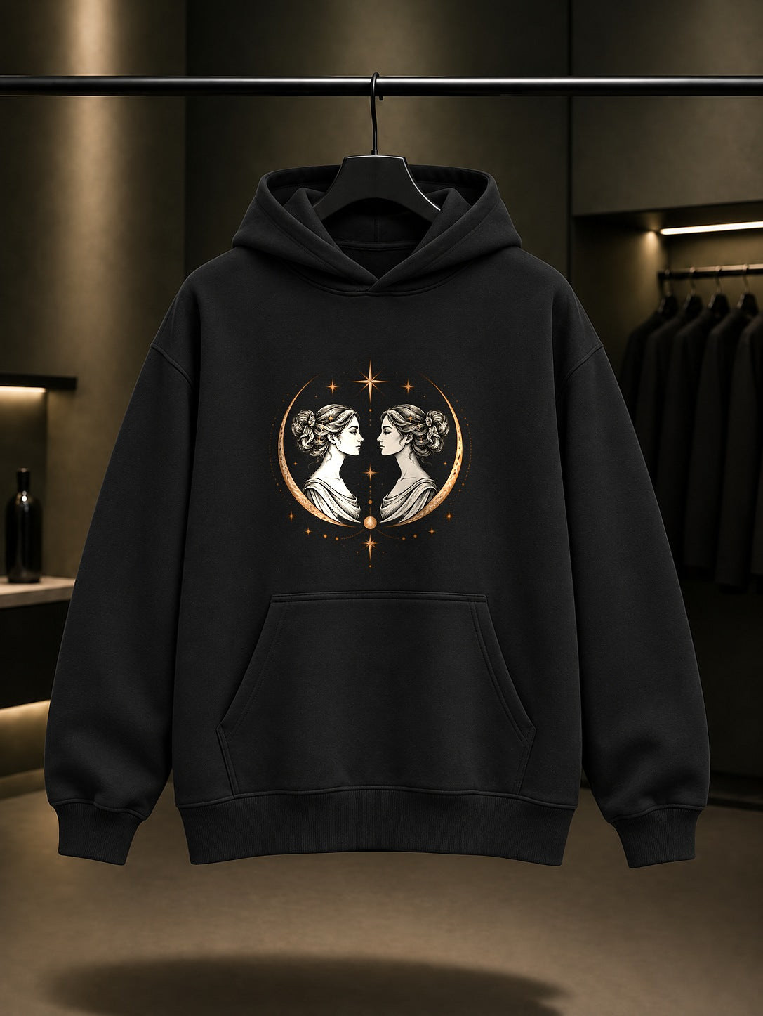 İkizler Burcu — Yıldız Tozu Baskılı Unisex %100 Pamuk Kapüşonlu Sweatshirt