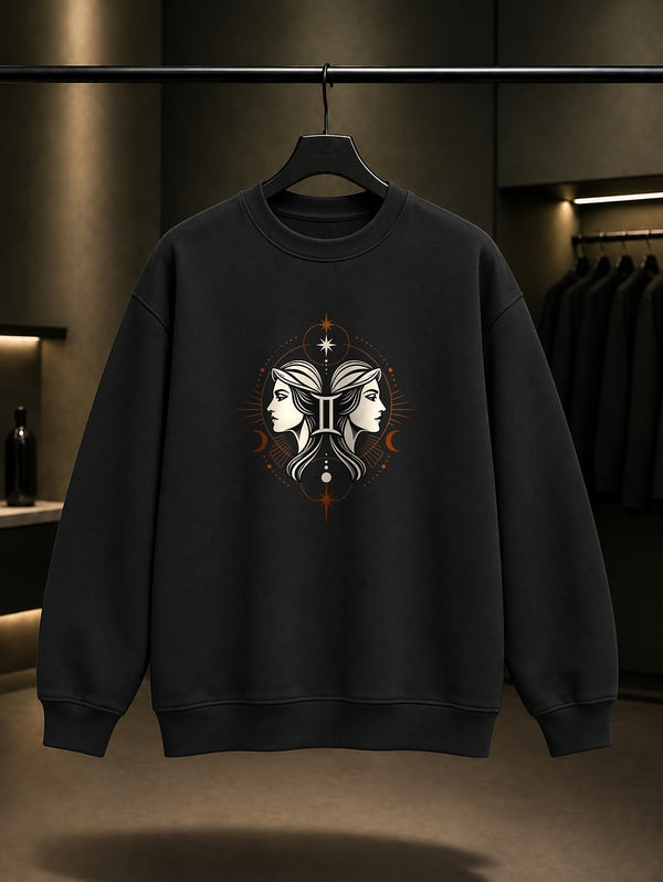 İkizler Burcu — Işık Tacı Baskılı Unisex %100 Pamuk Sweatshirt