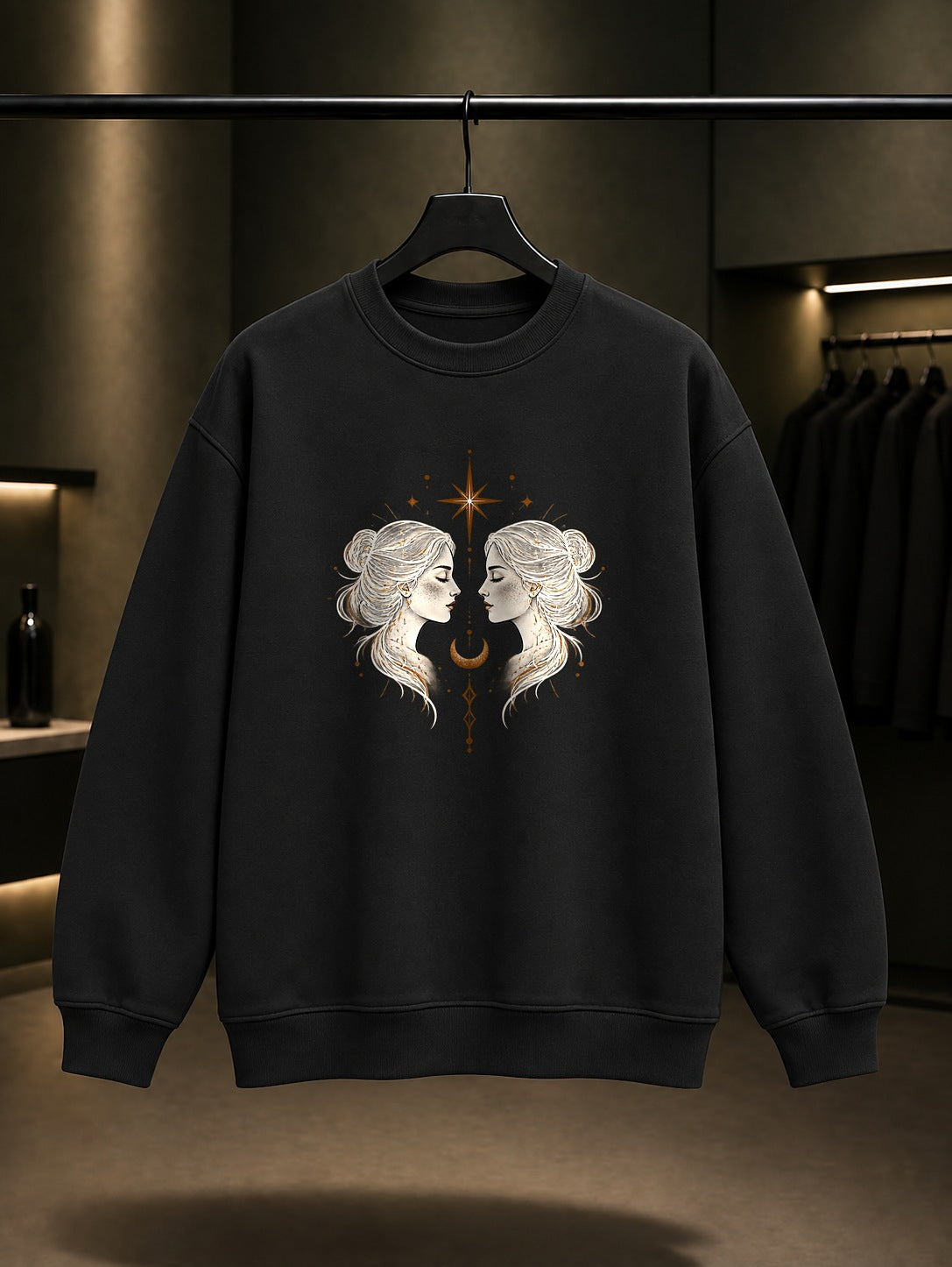 İkizler Burcu — Sade Yıldız Baskılı Unisex %100 Pamuk Sweatshirt