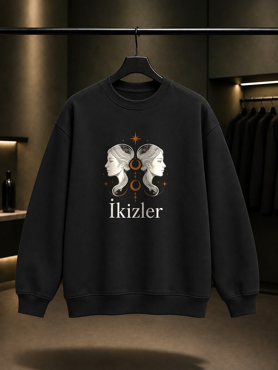 İkizler Burcu — İnce Hat Baskılı Unisex %100 Pamuk Sweatshirt