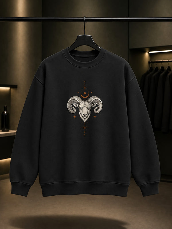 Koç Burcu — Sade Yıldız Baskılı Unisex %100 Pamuk Sweatshirt