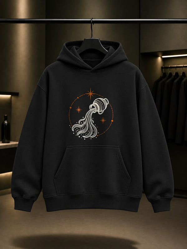 Kova Burcu — Yıldız Yayı Baskılı Unisex %100 Pamuk Kapüşonlu Sweatshirt