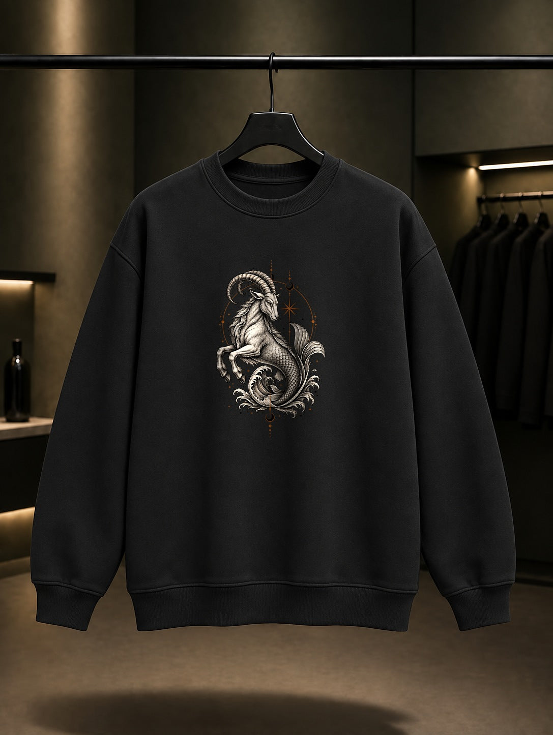Oğlak Burcu — Yıldızlı Çember Baskılı Unisex %100 Pamuk Sweatshirt