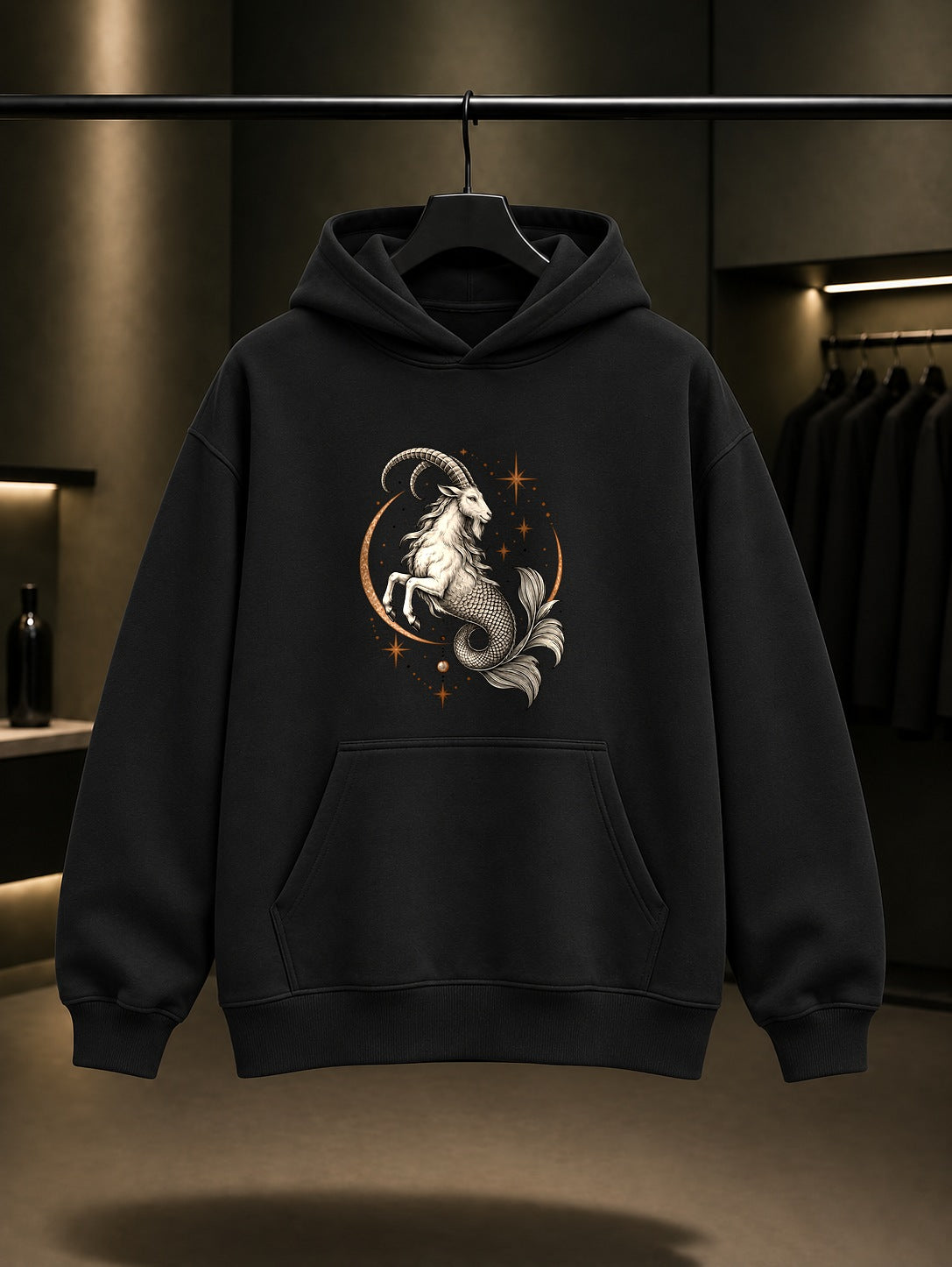Oğlak Burcu — Yıldız Tozu Baskılı Unisex %100 Pamuk Kapüşonlu Sweatshirt
