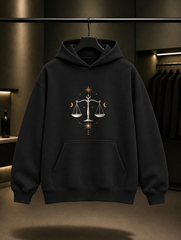 Terazi Burcu — Sade Yıldız Baskılı Unisex %100 Pamuk Kapüşonlu Sweatshirt