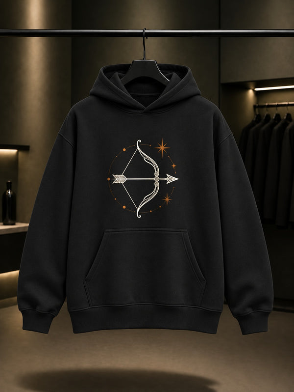 Yay Burcu — Yıldız Yayı Baskılı Unisex %100 Pamuk Kapüşonlu Sweatshirt