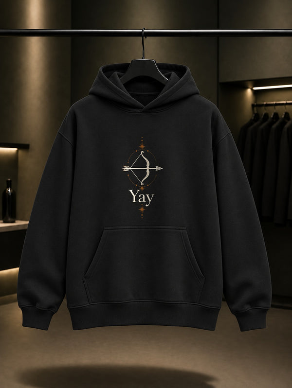 Yay Burcu — İnce Hat Baskılı Unisex %100 Pamuk Kapüşonlu Sweatshirt
