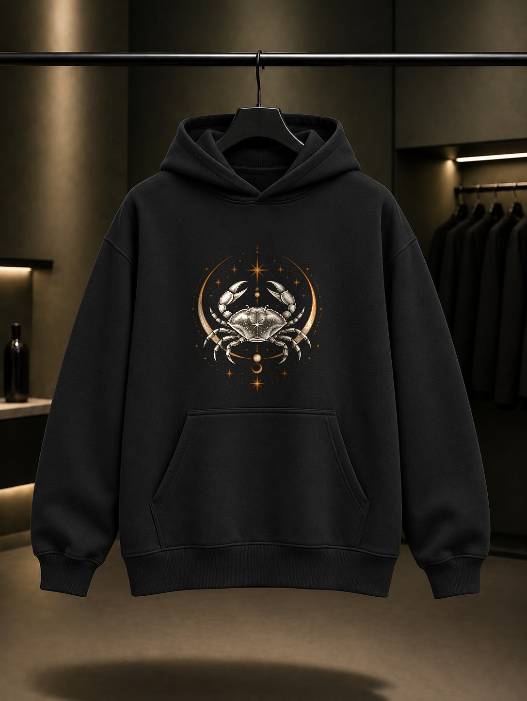 Yengeç Burcu — Yıldız Tozu Baskılı Unisex %100 Pamuk Kapüşonlu Sweatshirt