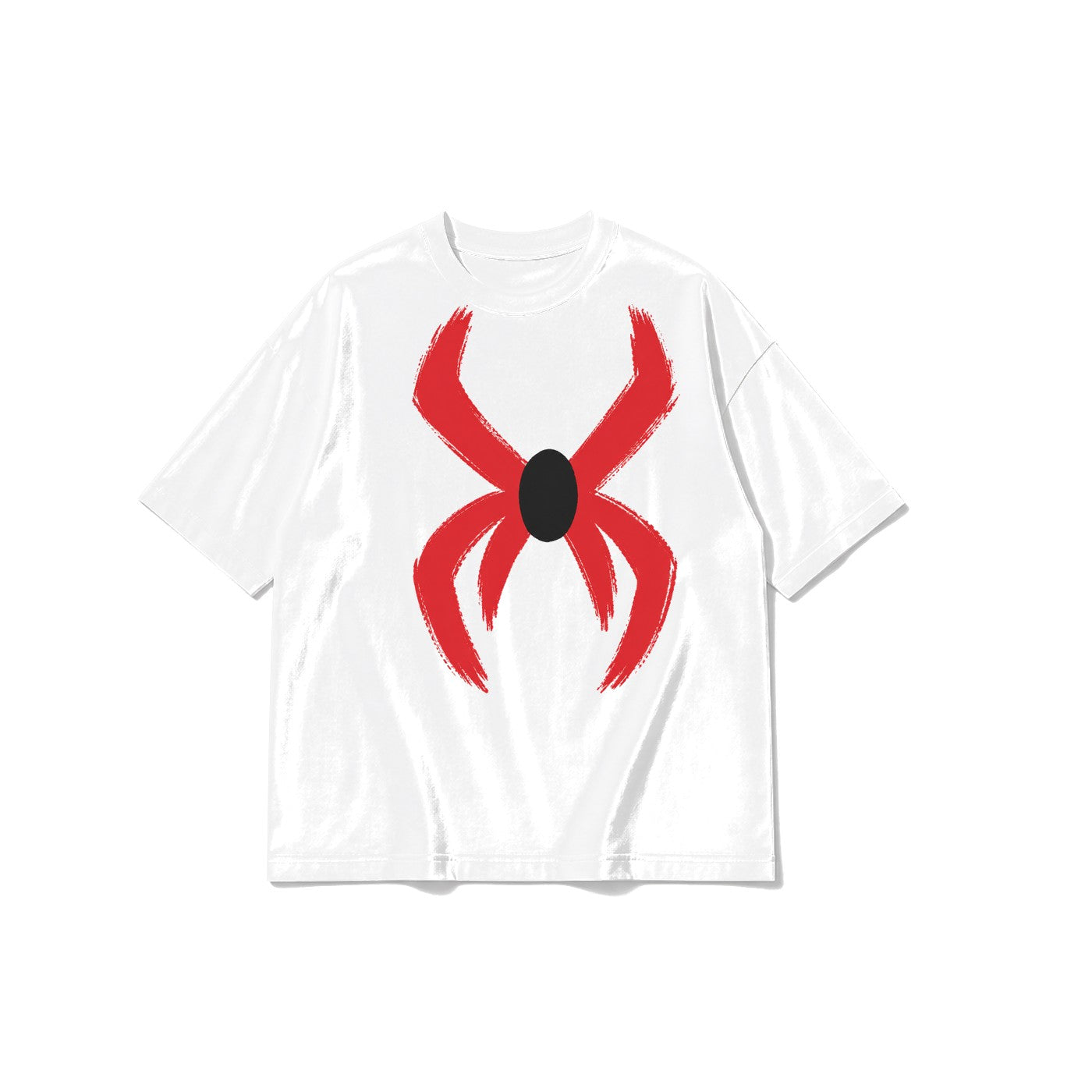Fırça Darbeli Örümcek baskılı beyaz t-shirt