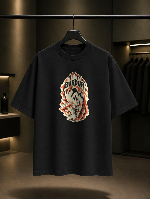 Burdur İnsuyu Mağarası baskılı siyah t-shirt