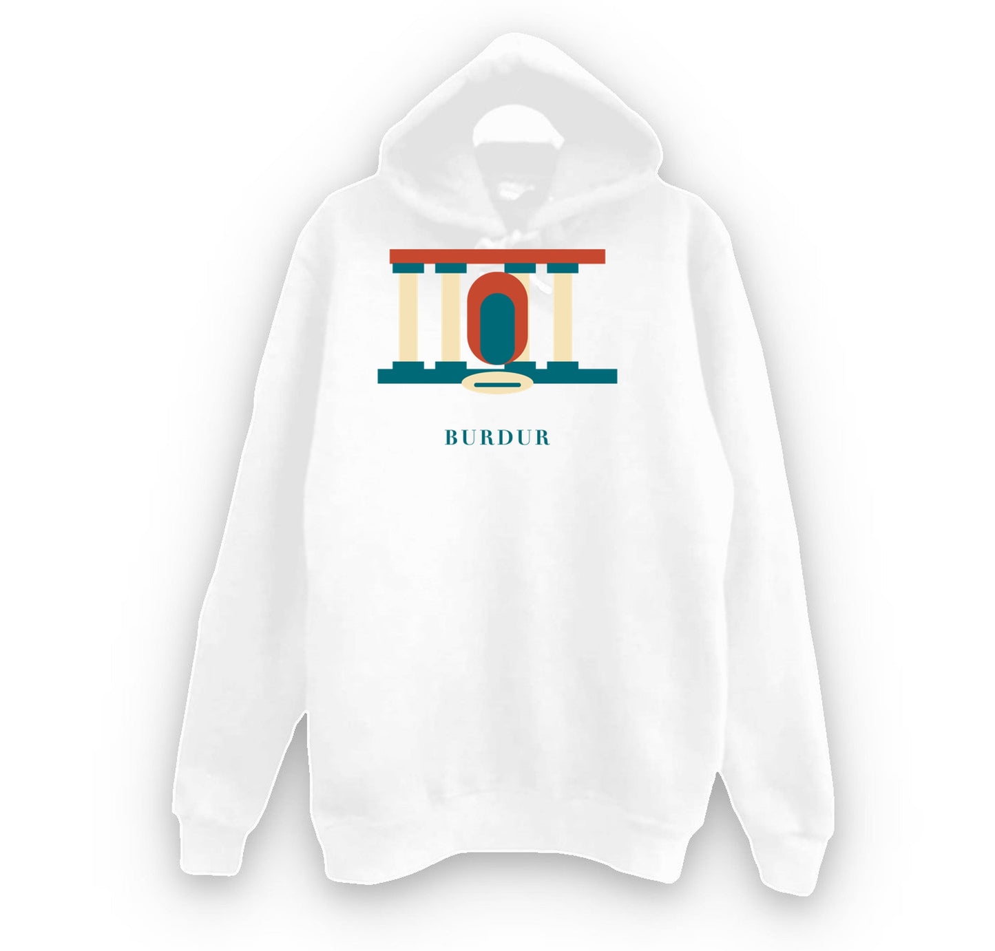 Burdur Sagalassos baskılı beyaz kapüşonlu sweatshirt