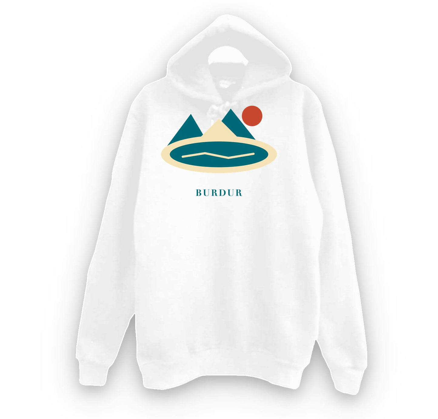 Burdur Salda Gölü baskılı beyaz kapüşonlu sweatshirt