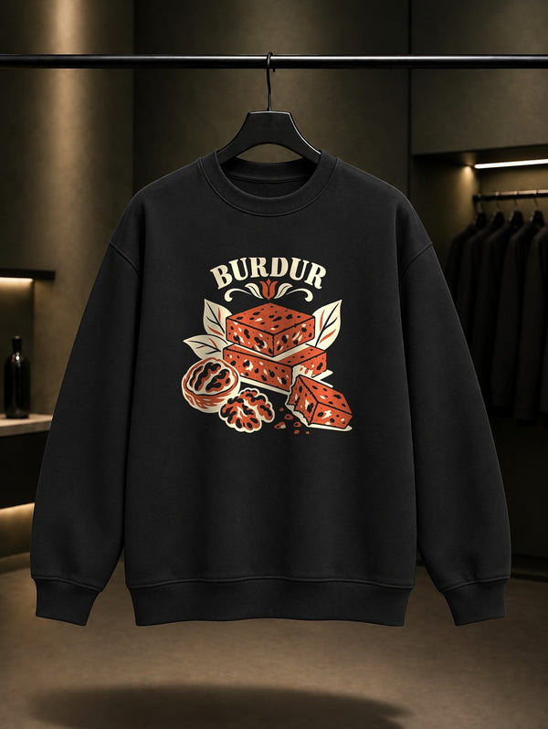 Burdur Salda Gölü baskılı siyah sweatshirt