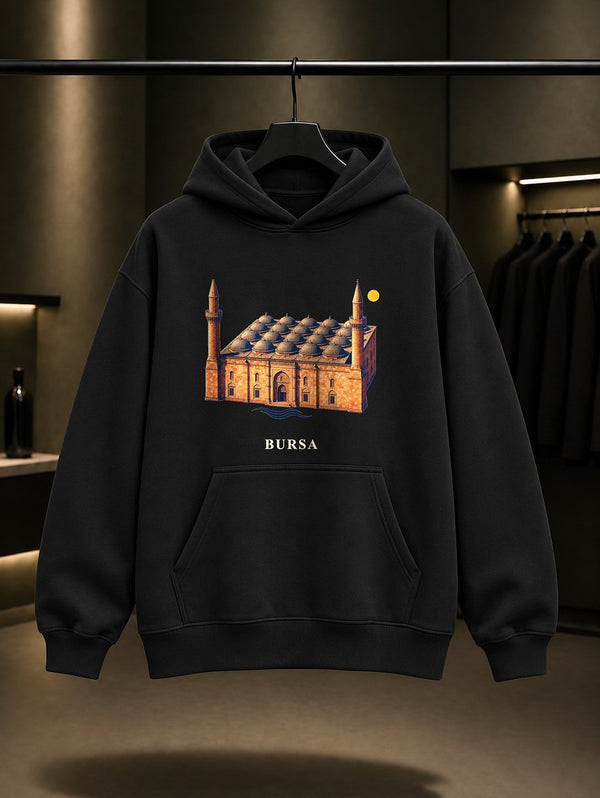 Bursa Cantık baskılı siyah kapüşonlu sweatshirt