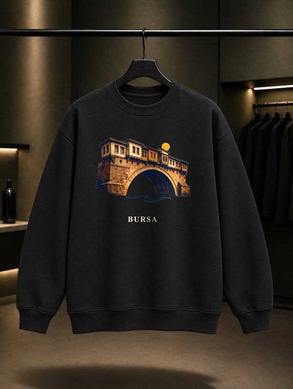 Bursa İskender Kebabı baskılı siyah sweatshirt