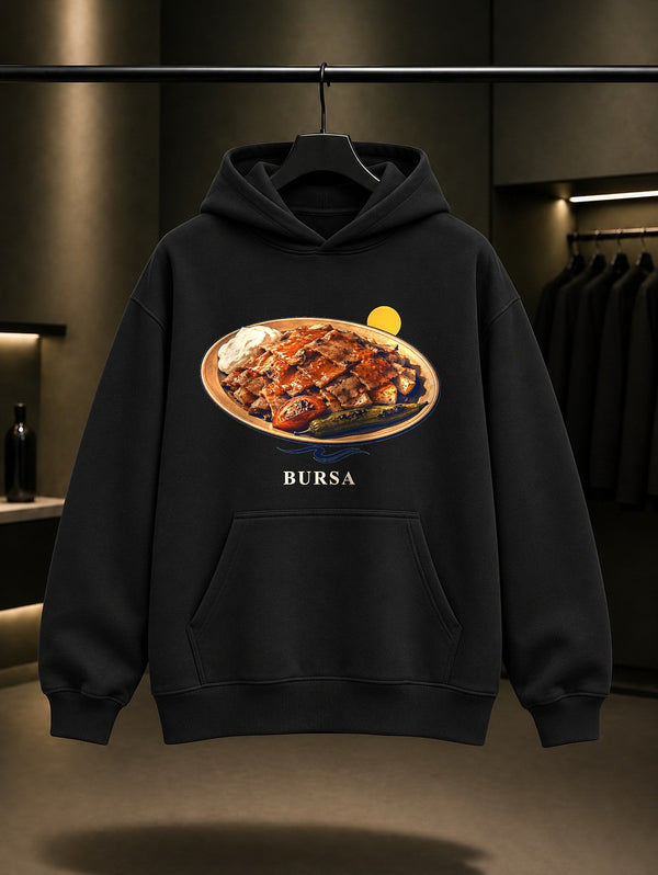 Bursa Uludağ baskılı siyah kapüşonlu sweatshirt