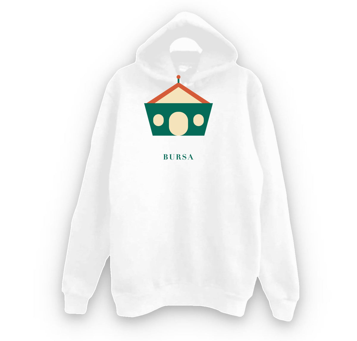 Bursa Yeşil Türbe baskılı beyaz kapüşonlu sweatshirt