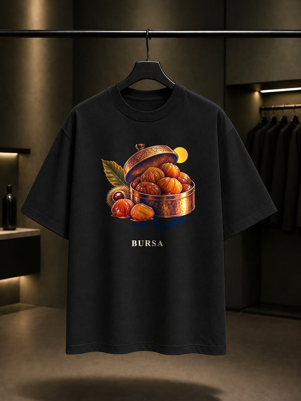 Bursa Yeşil Türbe baskılı siyah t-shirt