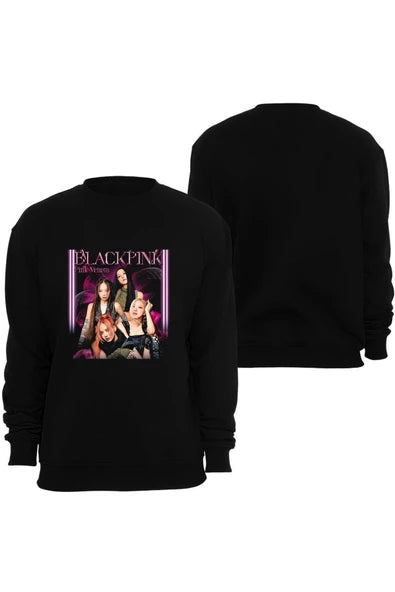 Blackpink ( Kpop , Black Pink ) The Album grup fotografi baskılı siyah sweatshirt