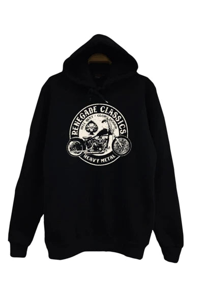 Renegade Classics Heavy Metal Motorbike baskılı siyah kapüşonlu sweatshirt