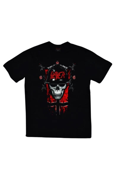 fame-stoned Slayer Baskılı Unisex %100 Pamuk Siyah T-shirt