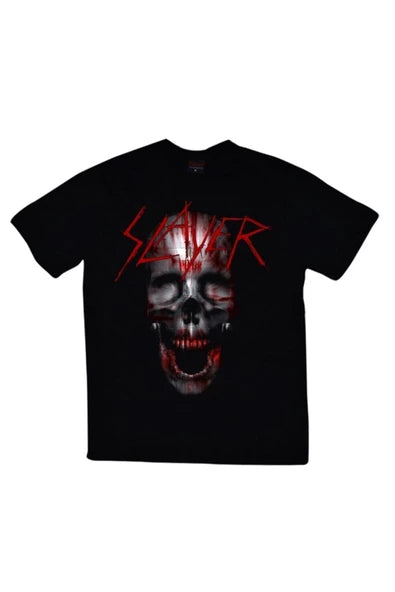 Slayer Logosu ve kanlı kurukafa baskılı siyah tişört