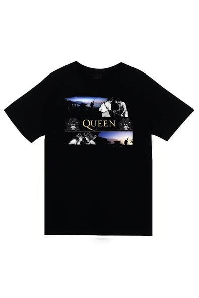 Queen Freddie Mercury sahne fotoğrafları baskılı siyah tişört