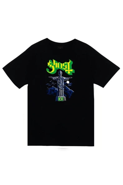 fame-stoned Ghost Baskılı Unisex %100 Pamuk Siyah T-shirt