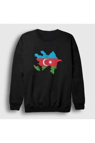 Azerbeycan Azerbaycan haritası ve bayrak baskılı siyah sweatshirt