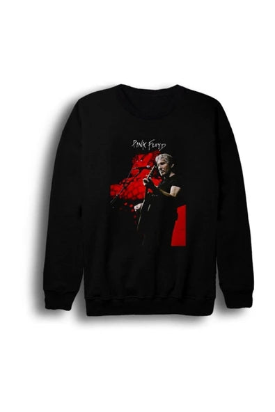 Pink Floyd Kırmızı tonlu The Wall baskılı siyah sweatshirt