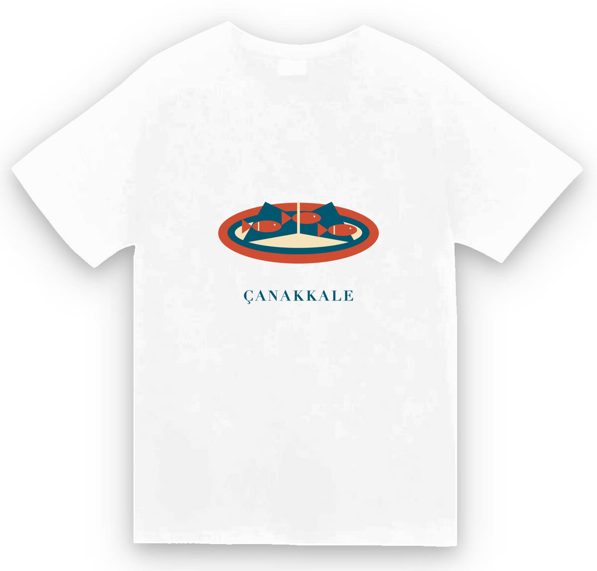 Çanakkale Asma Yaprağında Sardalya baskılı beyaz t-shirt