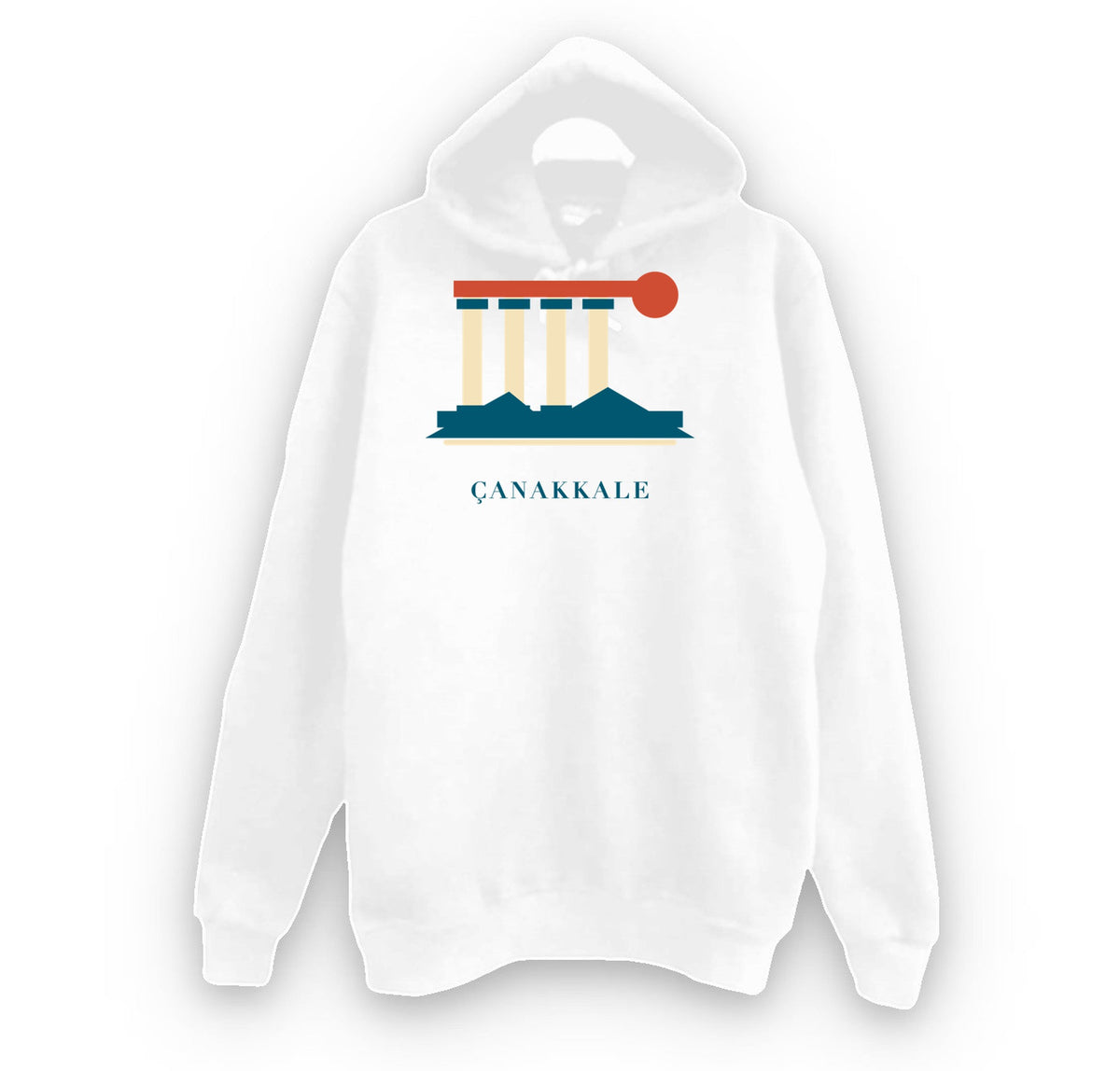 Çanakkale Assos Athena Tapınağı baskılı beyaz kapüşonlu sweatshirt