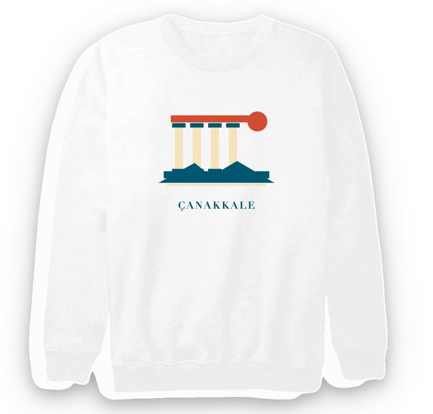 Çanakkale Assos Athena Tapınağı baskılı beyaz sweatshirt