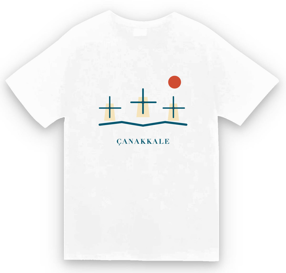 Çanakkale Bozcaada Yel Değirmenleri baskılı beyaz t-shirt