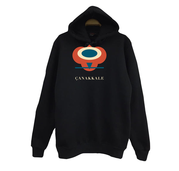 Çanakkale Kilitbahir Kalesi baskılı siyah kapüşonlu sweatshirt