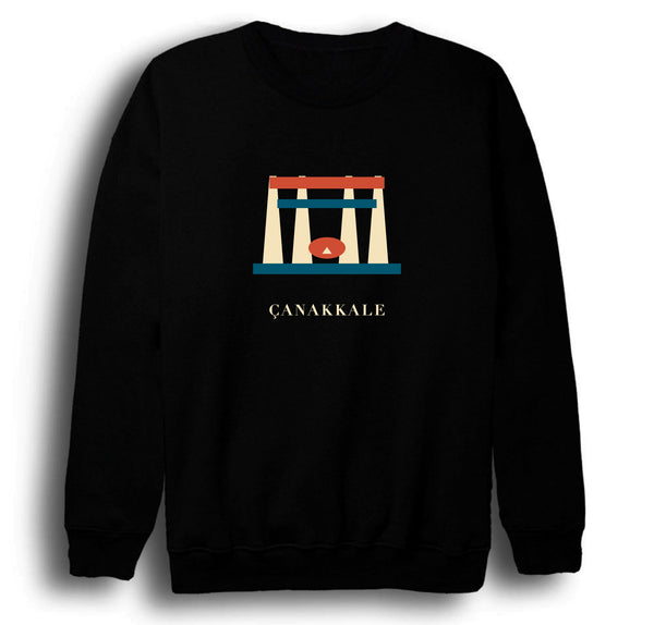 Çanakkale Şehitler Abidesi baskılı siyah sweatshirt