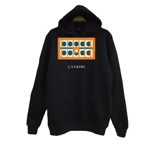 Çankırı Buğday Pazarı Medresesi baskılı siyah kapüşonlu sweatshirt