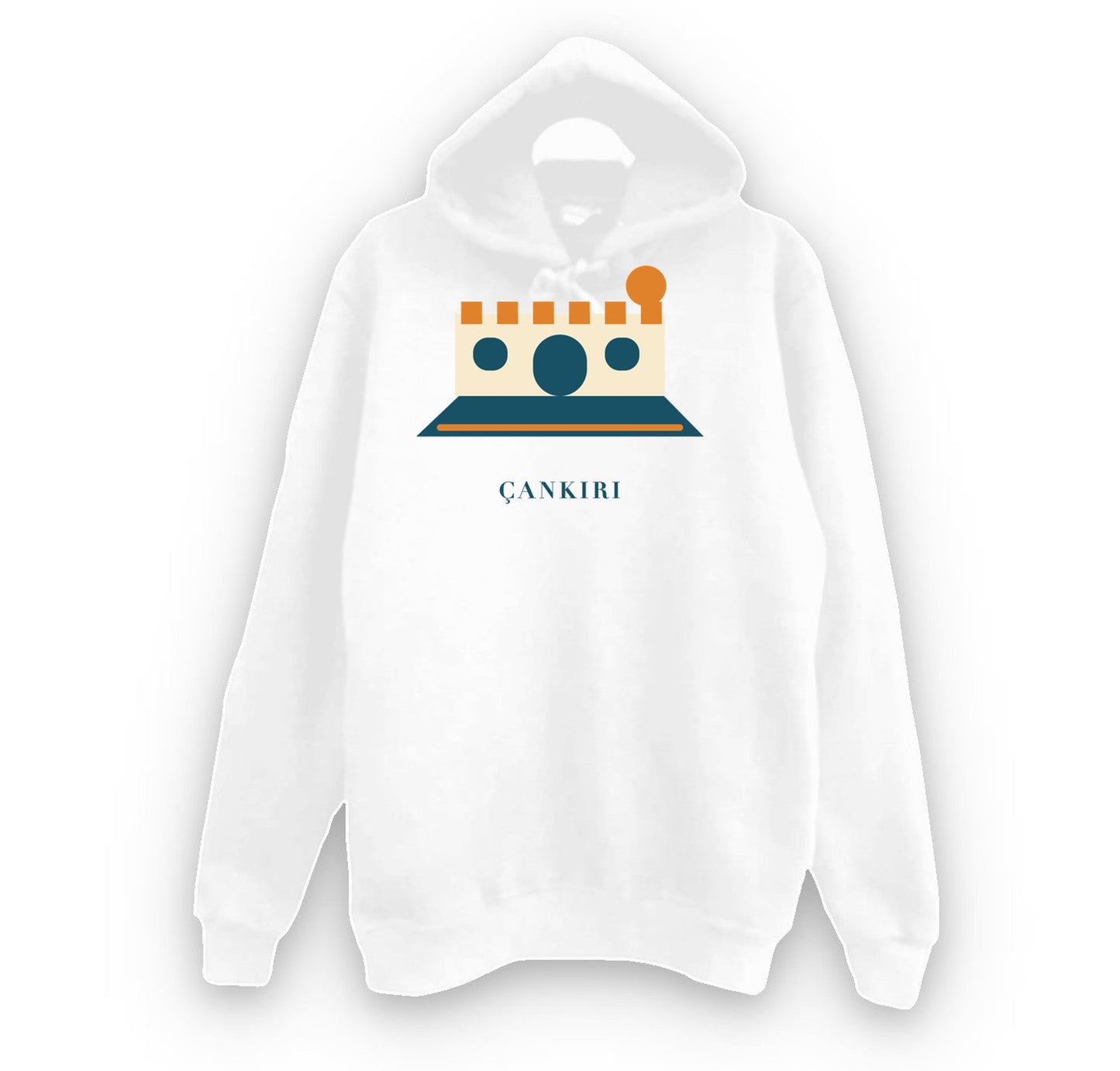 Çankırı Kalesi baskılı beyaz kapüşonlu sweatshirt