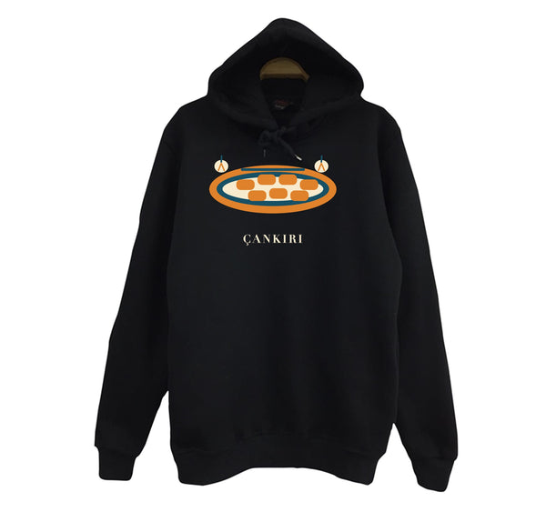 Çankırı Sarımsaklı Et baskılı siyah kapüşonlu sweatshirt