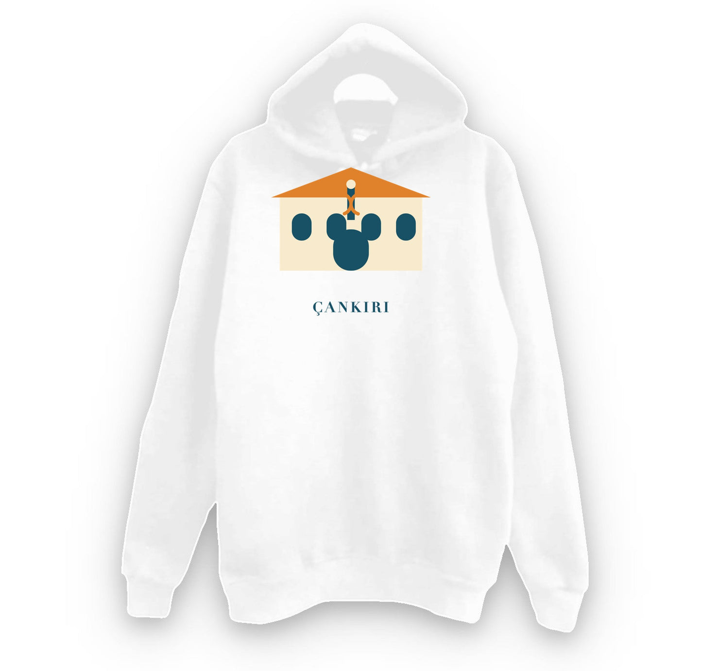 Çankırı Taş Mescit baskılı beyaz kapüşonlu sweatshirt