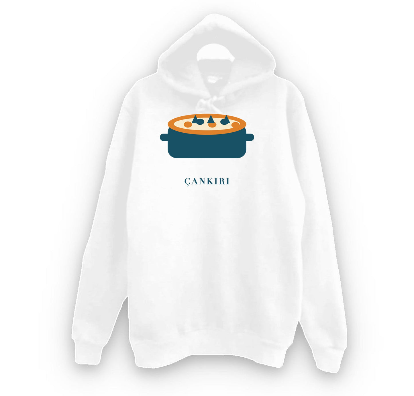 Çankırı Yaren Güveci baskılı beyaz kapüşonlu sweatshirt
