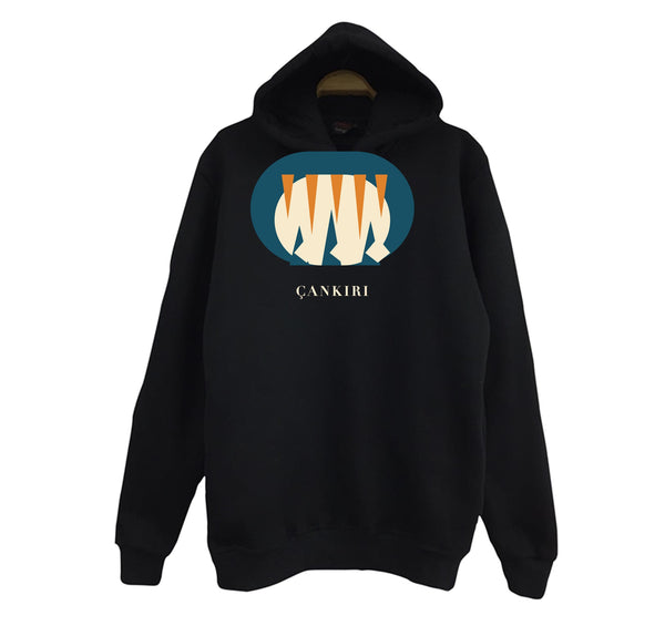 Çankırı Yeraltı Tuz Şehri baskılı siyah kapüşonlu sweatshirt