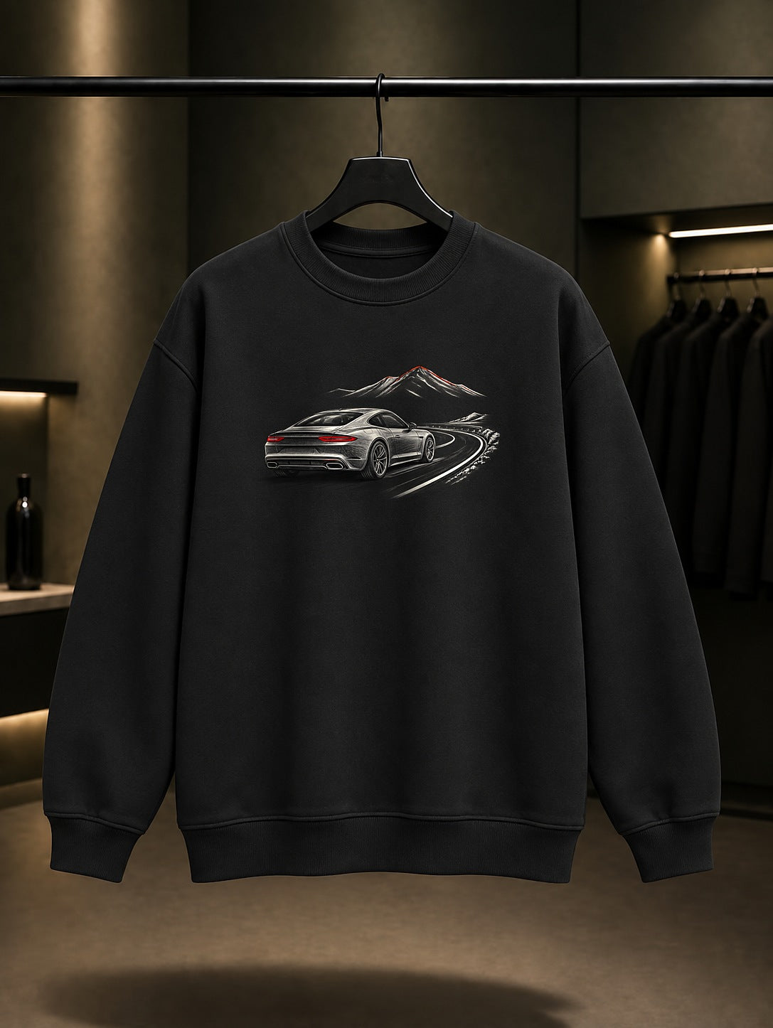 Dağ Yolu Baskılı Unisex %100 Pamuk Sweatshirt · Otomobil