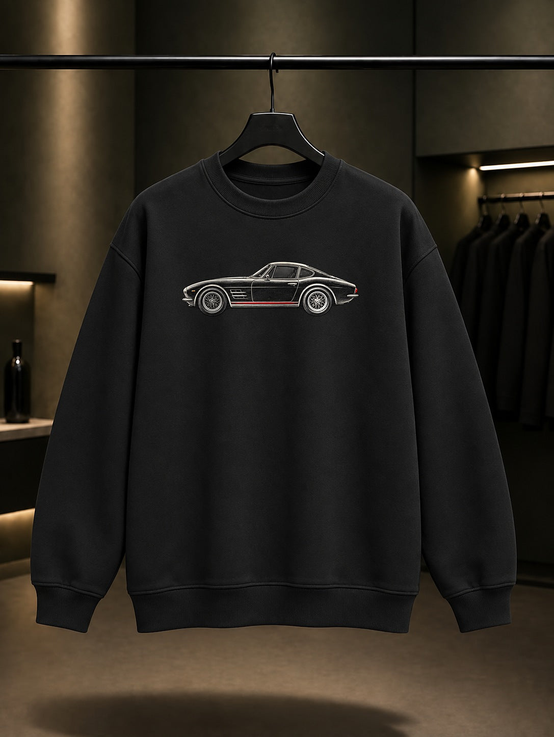Klasik Otomobil Profili Baskılı Unisex %100 Pamuk Sweatshirt · Otomobil